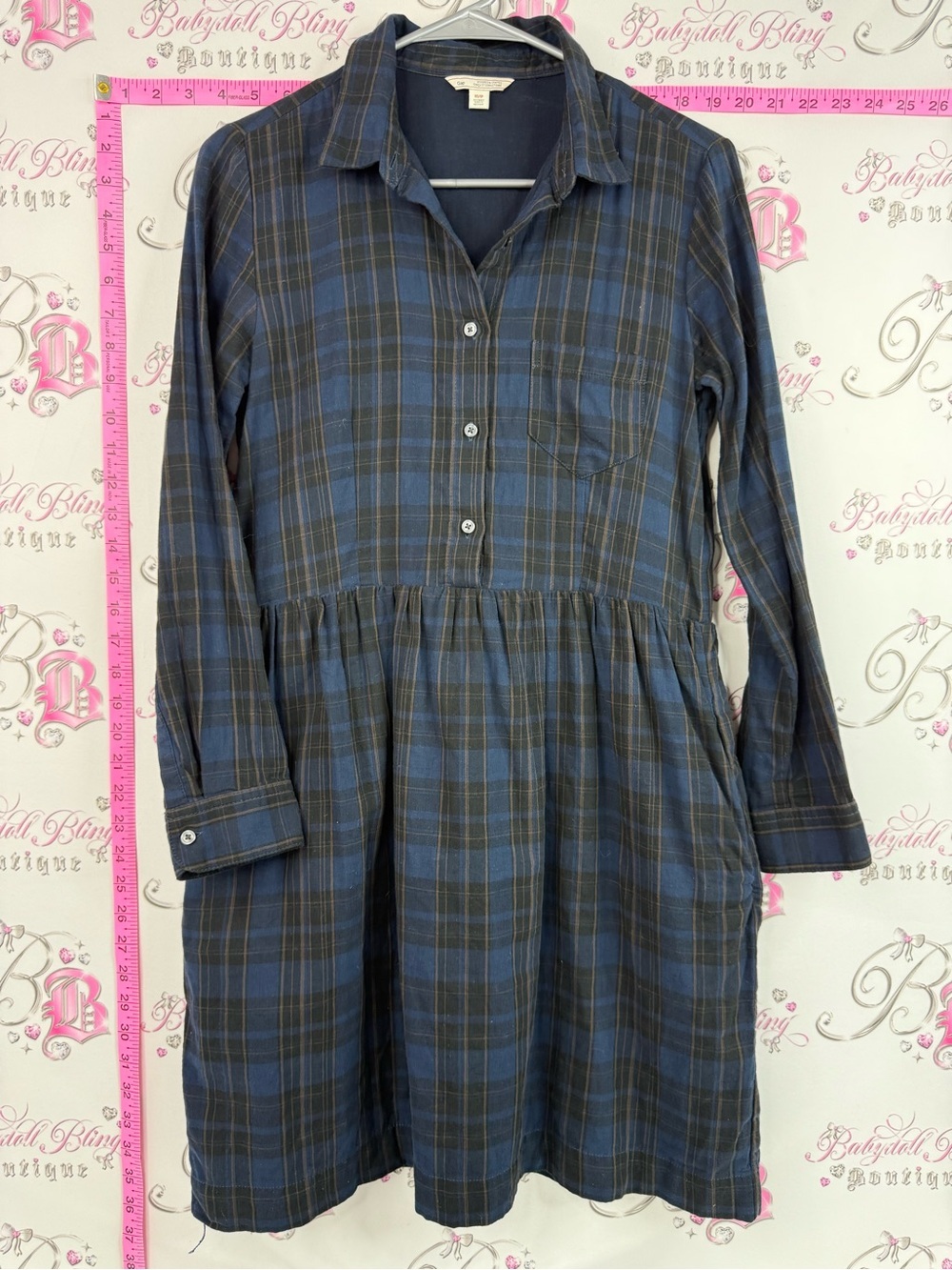 GAP dress long sleeve button up Blue and Black Plaid Long Sleeve Shirt Dress